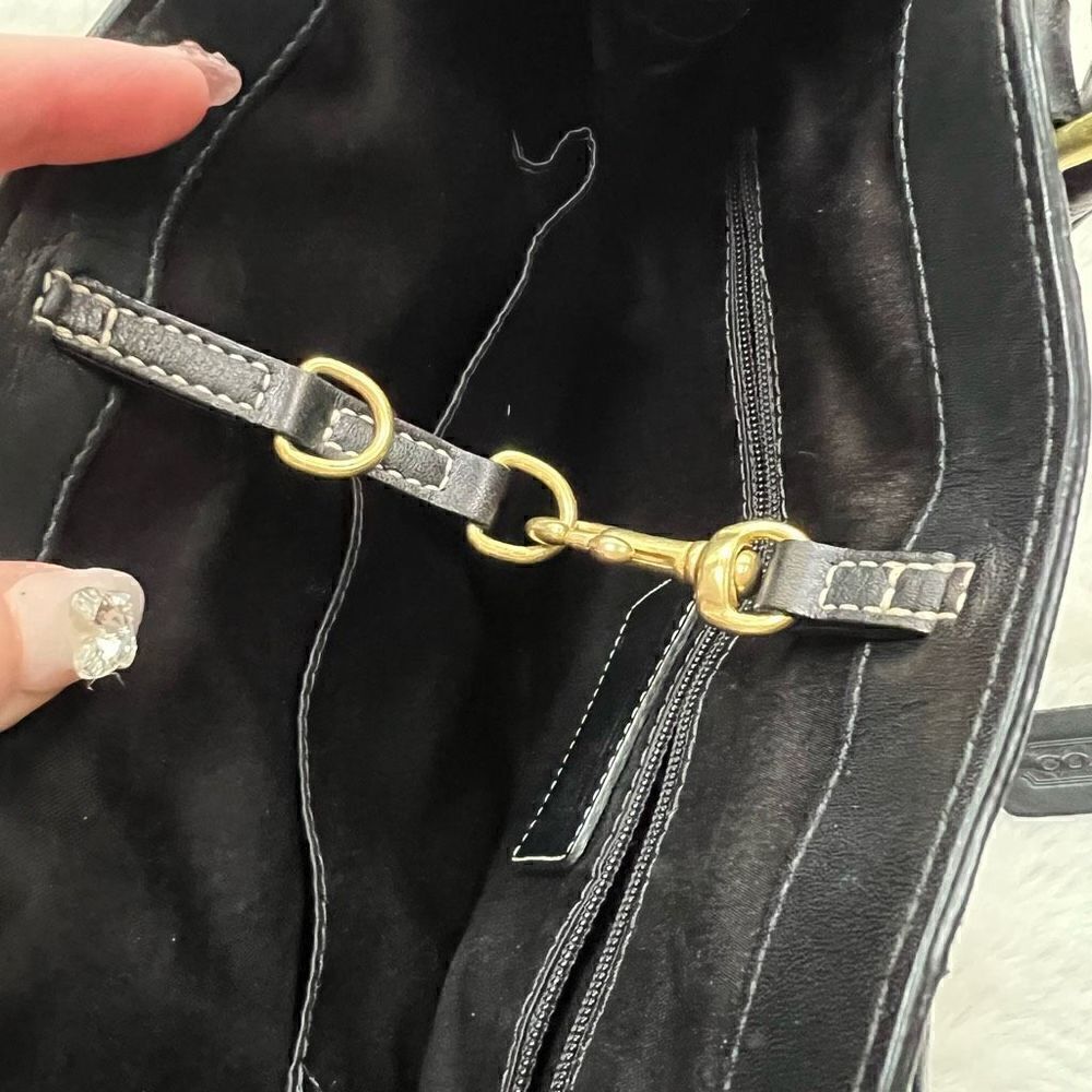 Vintage Coach Bag Y2K Black Leather Gold Hardware Top Handle Handbag Purse - Picture 8 of 11